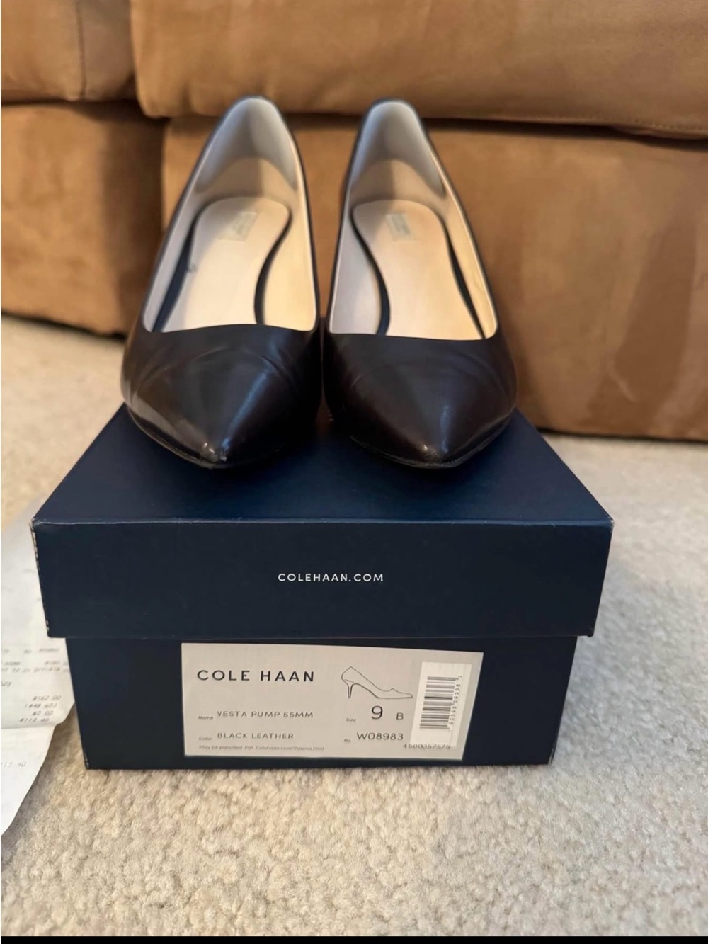 Cole Haan Black Leather Pointed-Toe Pumps